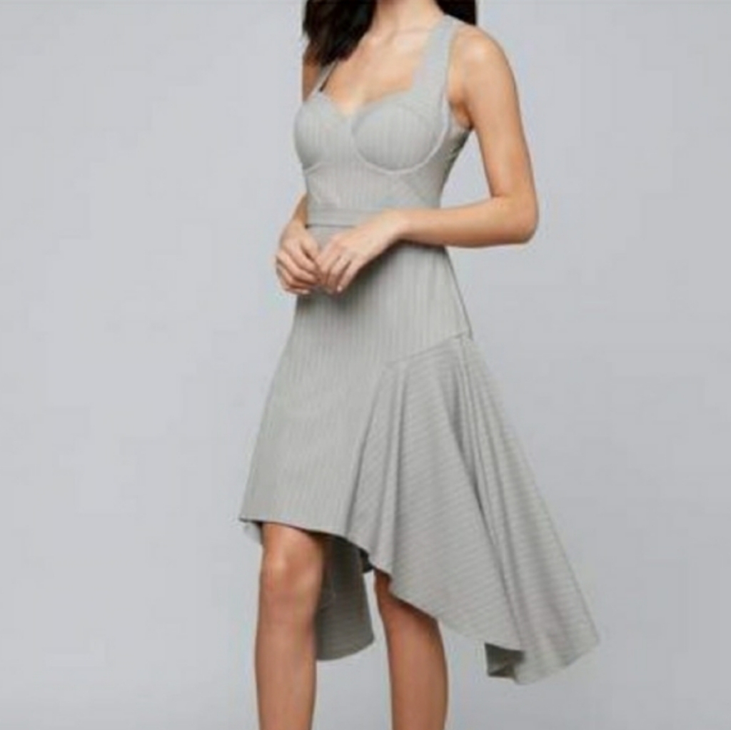 Bebe Mitered Pinstripe Dress Light Grey Pintri Colors Size 14